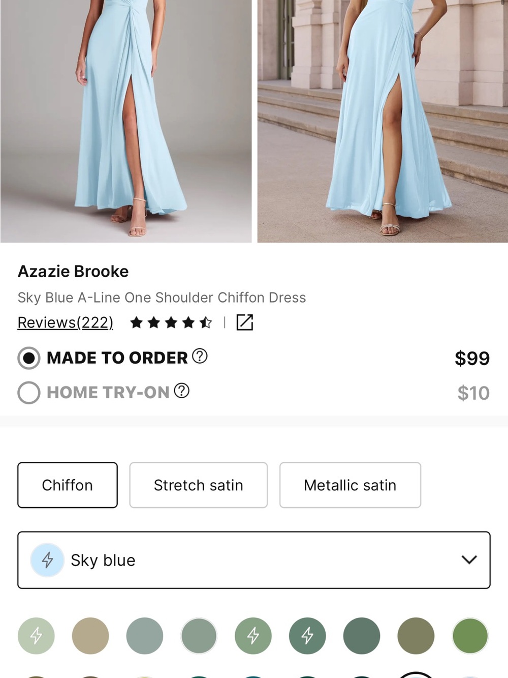 Azazie Brooke Sky Blue One-Shoulder Chiffon Dress